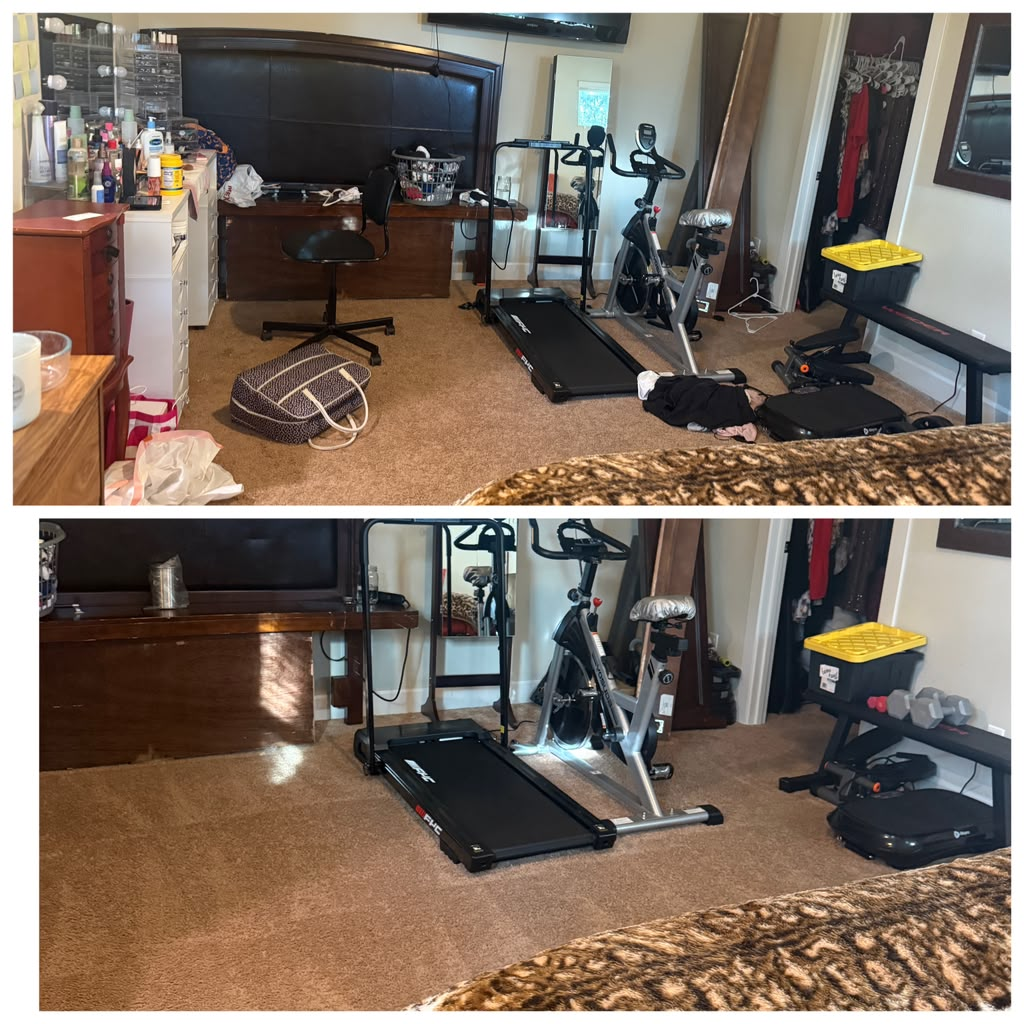 Bedroom before and after cleaning