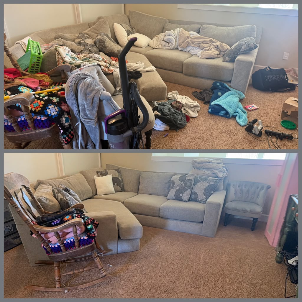 Living room before and after cleaning