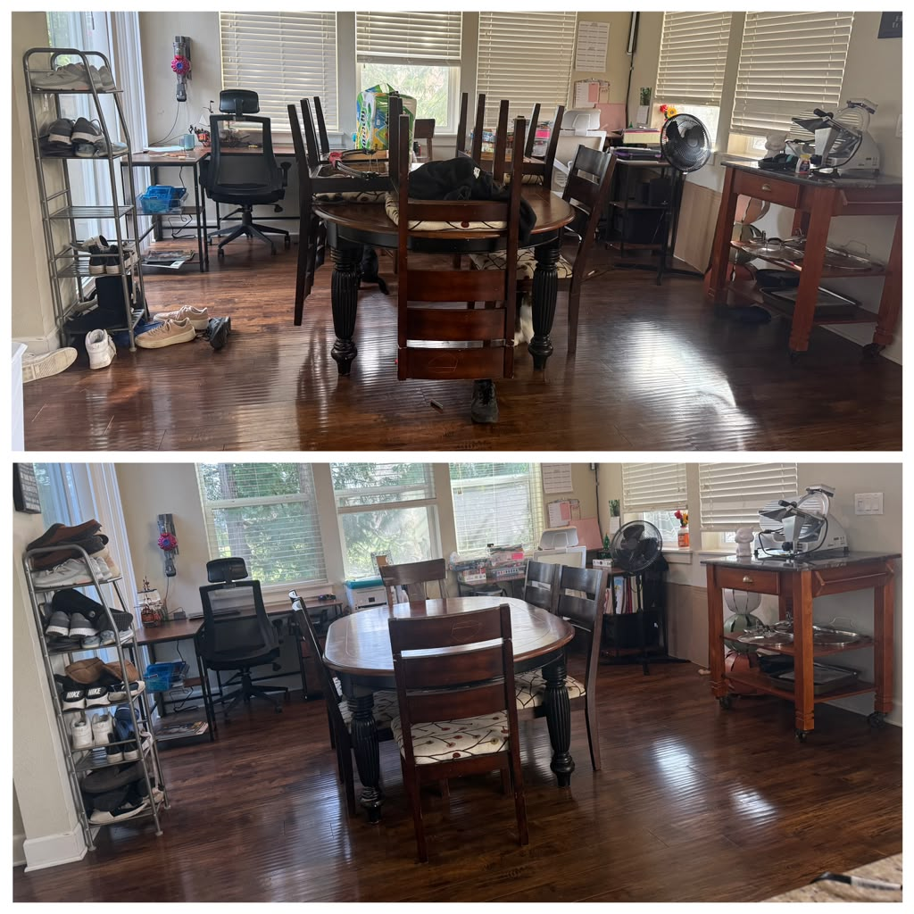 Dining area before and after cleaning