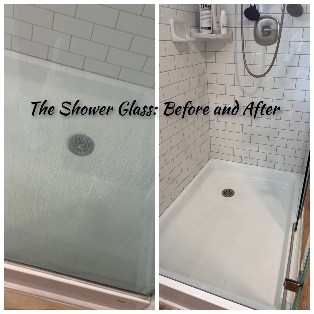 Shower glass before and after cleaning