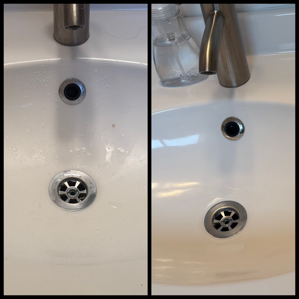 Bathroom sink before and after cleaning